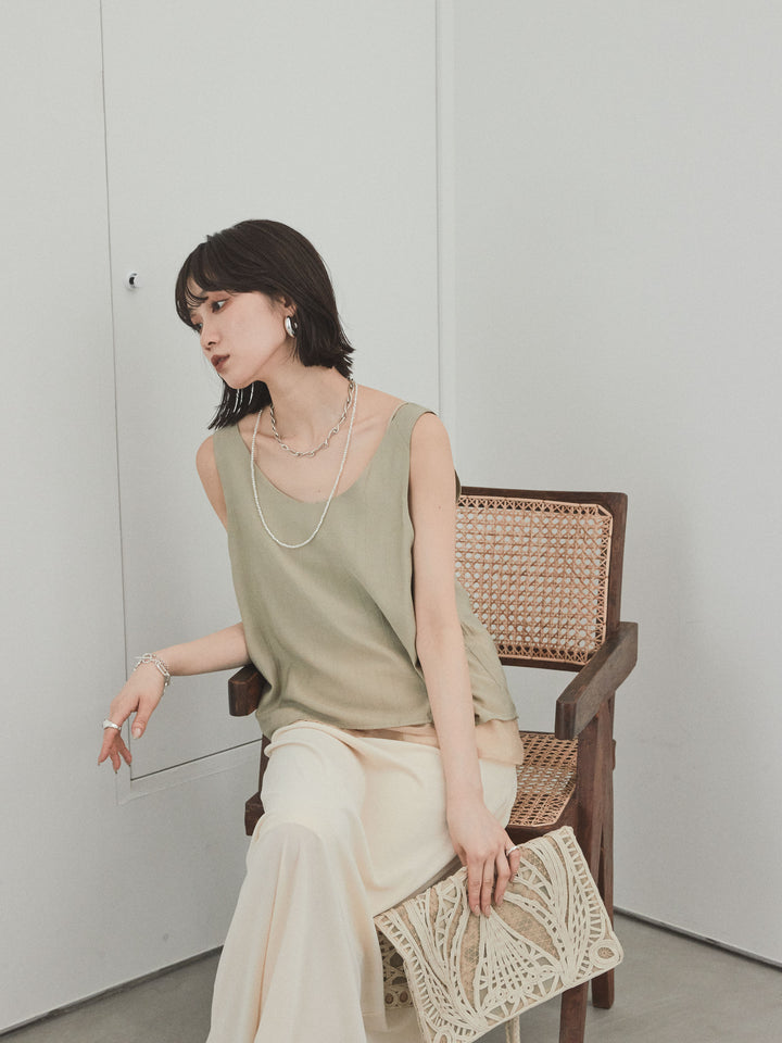 [預購] Washer Satin 薄紗多層背心/卡其米色