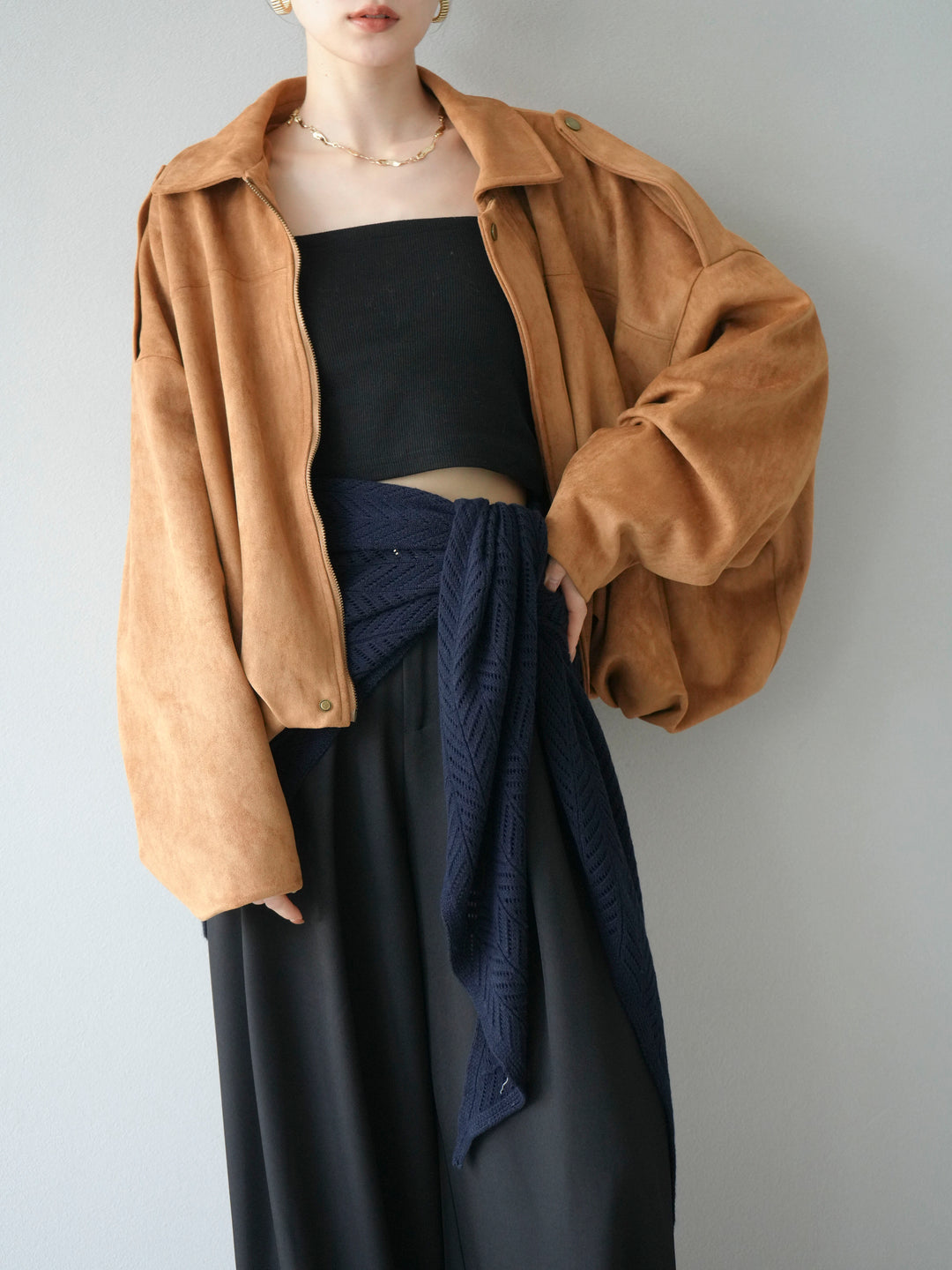 [SET] 麂皮外套+皮帶環設計寬褲（2套）