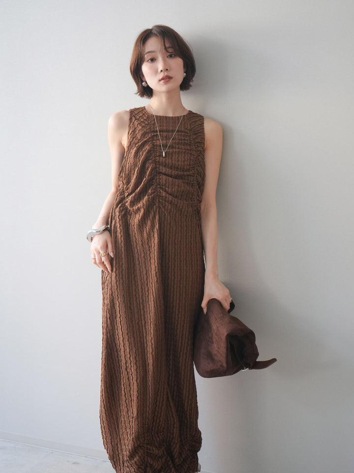 [予約]シャーリングジャガードノースリーブワンピース/brown