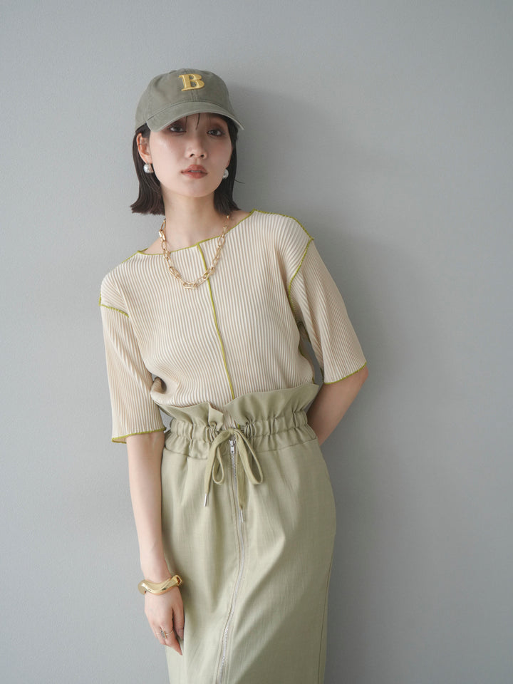 【SET】配色褶皺半袖上衣 + 配色褶皺半袖上衣 (2 件套)