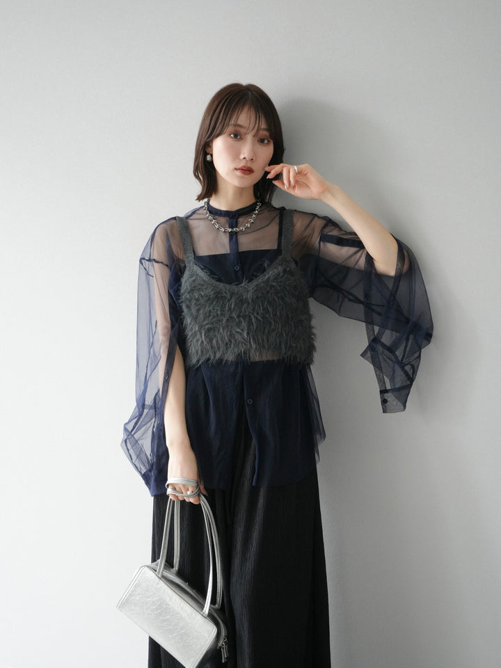 [予約]2WAYスリーブチュールシャツ/ネイビー