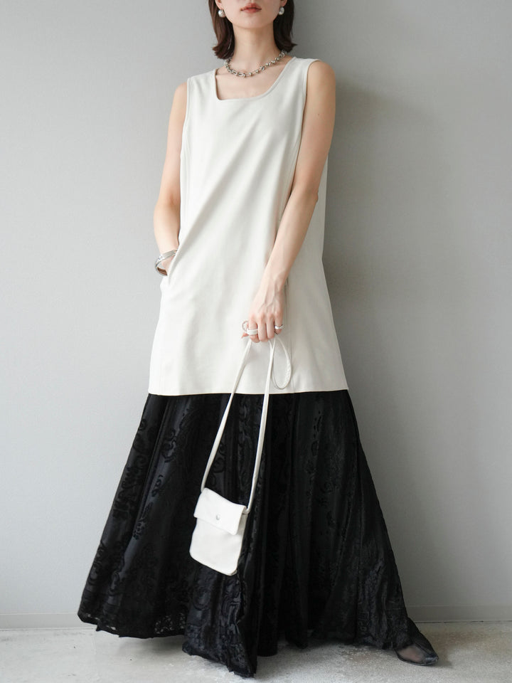 [予約]アンティーク柄フロッキーマキシスカート/ブラック