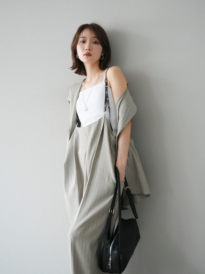 【着回しセット】[SET]ヘリンボーンストライプジレ+シアー切替ベロアトップス+ヘリンボーンストライプサロペット(3set)