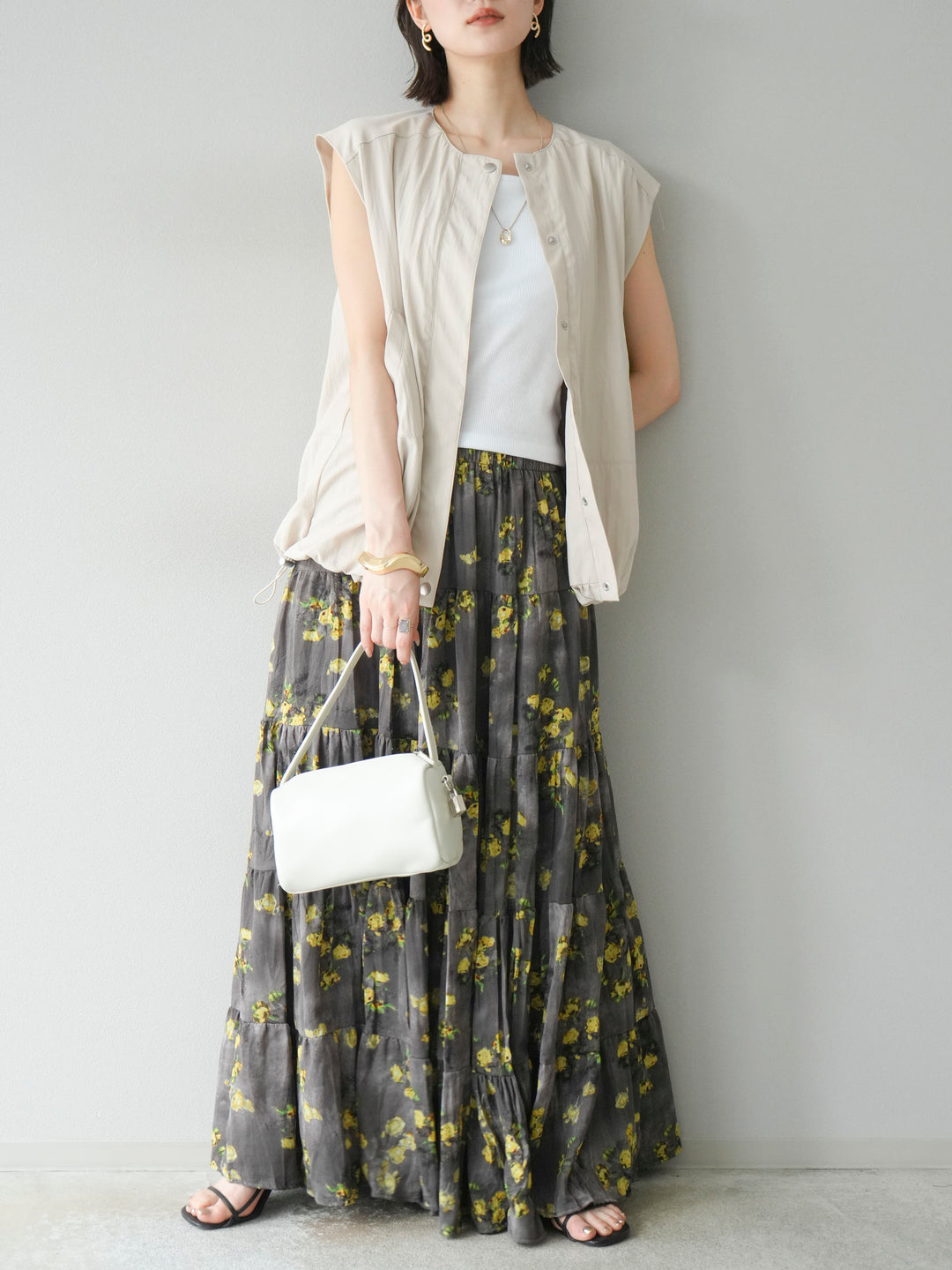 [SET]リネンライクドロストバルーンブルゾン+フラワーワッシャープリーツスカート(2set)