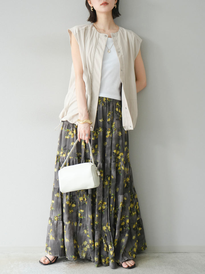 [SET]リネンライクドロストバルーンブルゾン+フラワーワッシャープリーツスカート(2set)