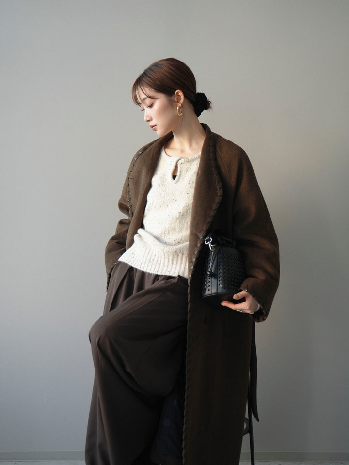 [予約]ハンドステッチ裏中綿ロングコート/brown