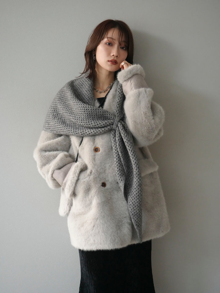 [予約]バッグ付エコファーノーカラーコート/gray