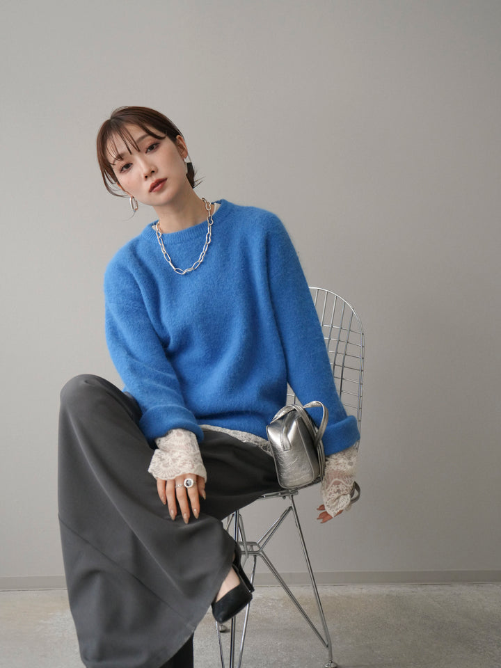 [予約]アンゴラタッチクルーネックニットプルオーバー/blue