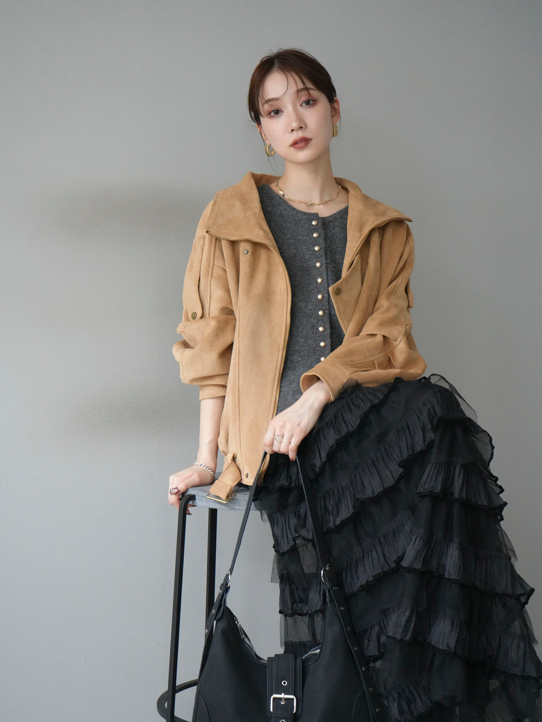 [予約]スエードライダースジャケット/ベージュ