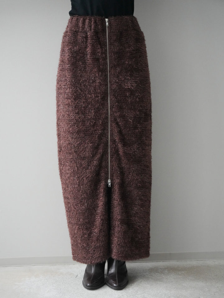 [予約]ラメシャギーフロントジップスカート/brown