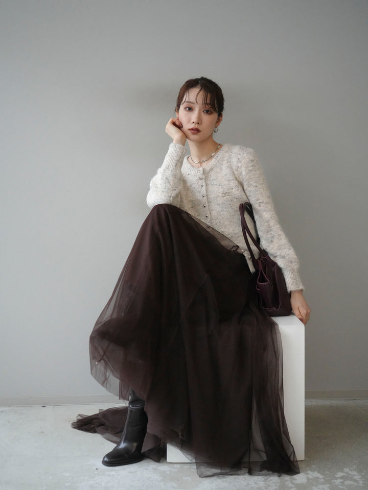 [SET]ブローチ付silverボタンミックスニットカーディガン+選べるアクセセット(2set)