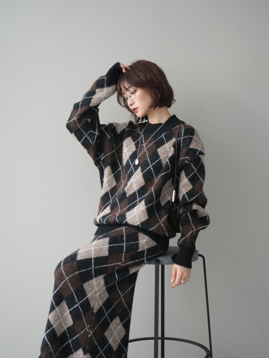 [SET]アーガイルニットプルオーバー&ロングスカートSET UP(2set)