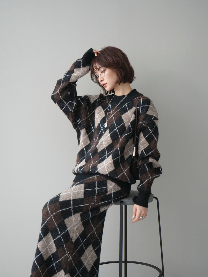 [SET]アーガイルニットプルオーバー&ロングスカートSET UP(2set)