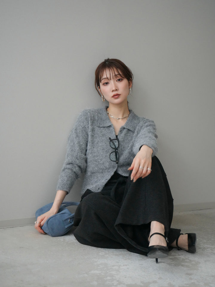 [予約]モヘア衿付きボタンプルオーバー/charcoal