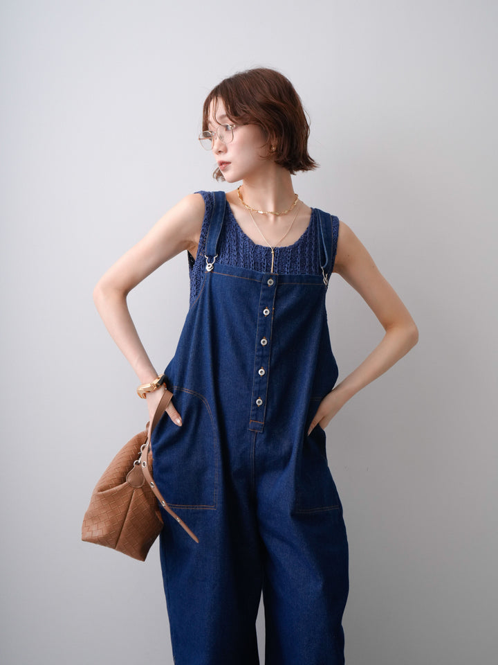 [予約]オーバーシルエットデニムオールインワン/indigo