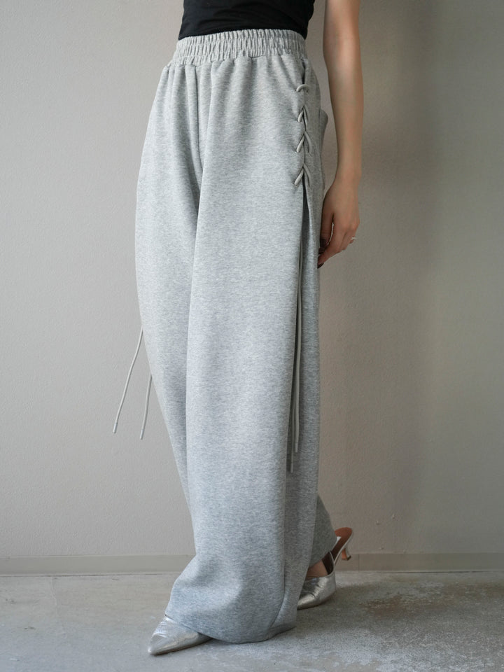 [予約]サイドレースアップスウェットワイドパンツ/グレー