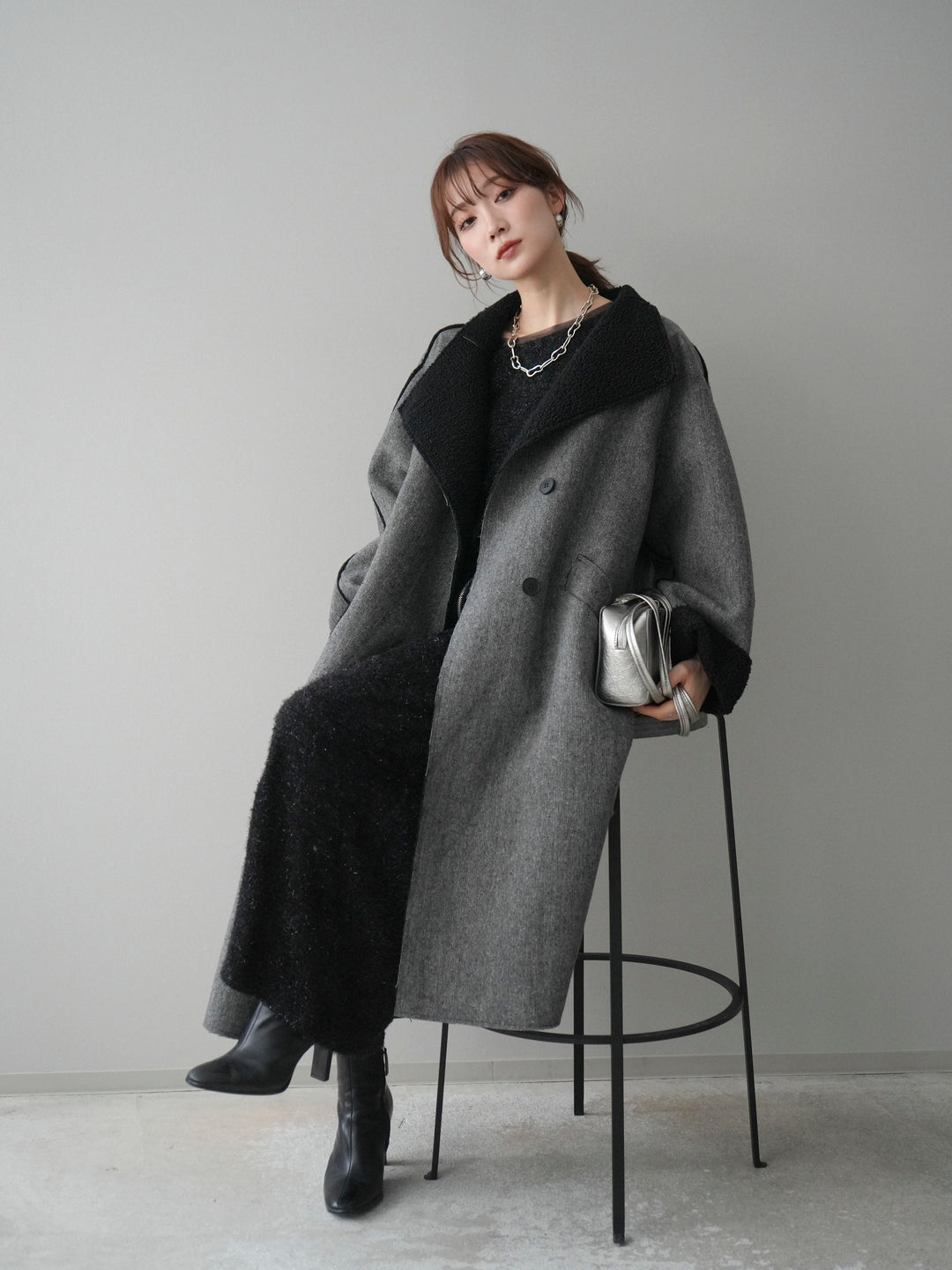 [予約]アウトシーム裏ボアコート/gray