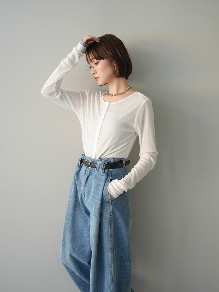 [予約]シアーリブバイカラーカーディガン/white