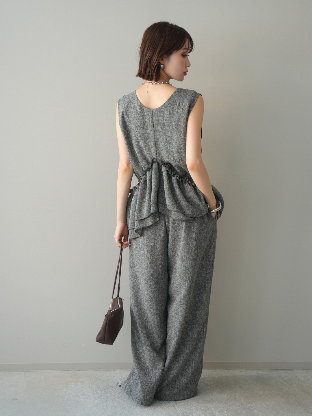 [SET]3WAYミックスツイードギャザーオールインワン+選べるアクセセット(2set)