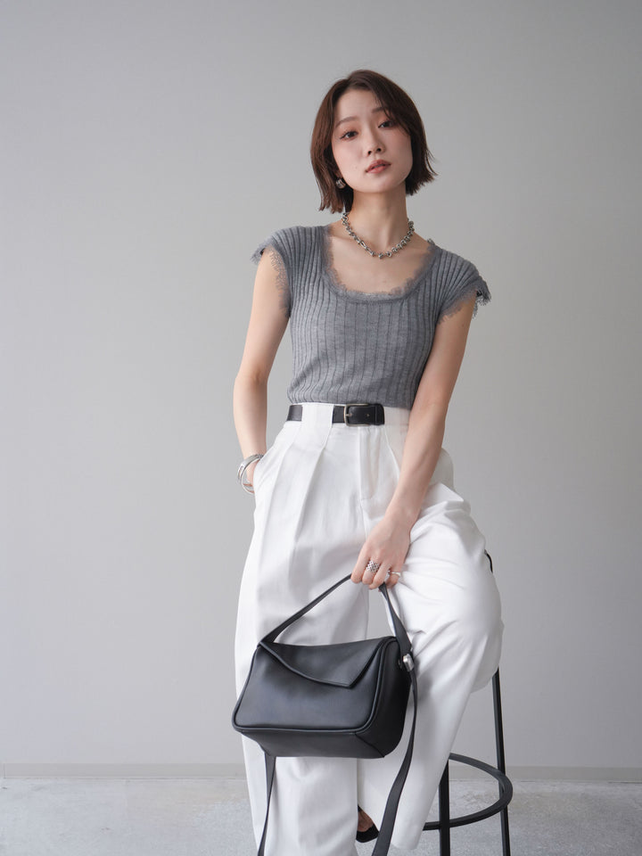 [予約]レーストリムリブニットトップス/gray