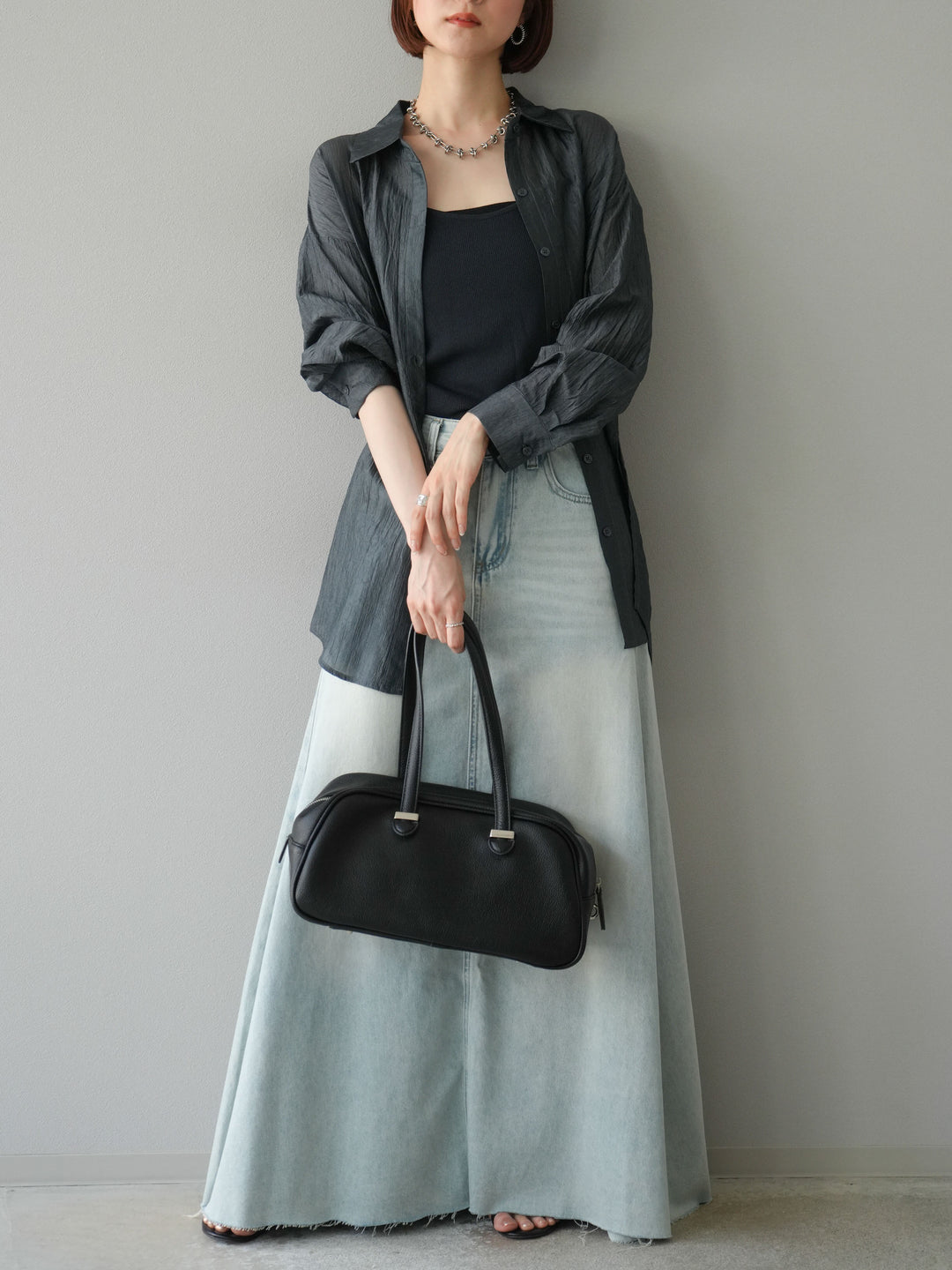 [予約]ワッシャーシャイニーシャツ/グレー