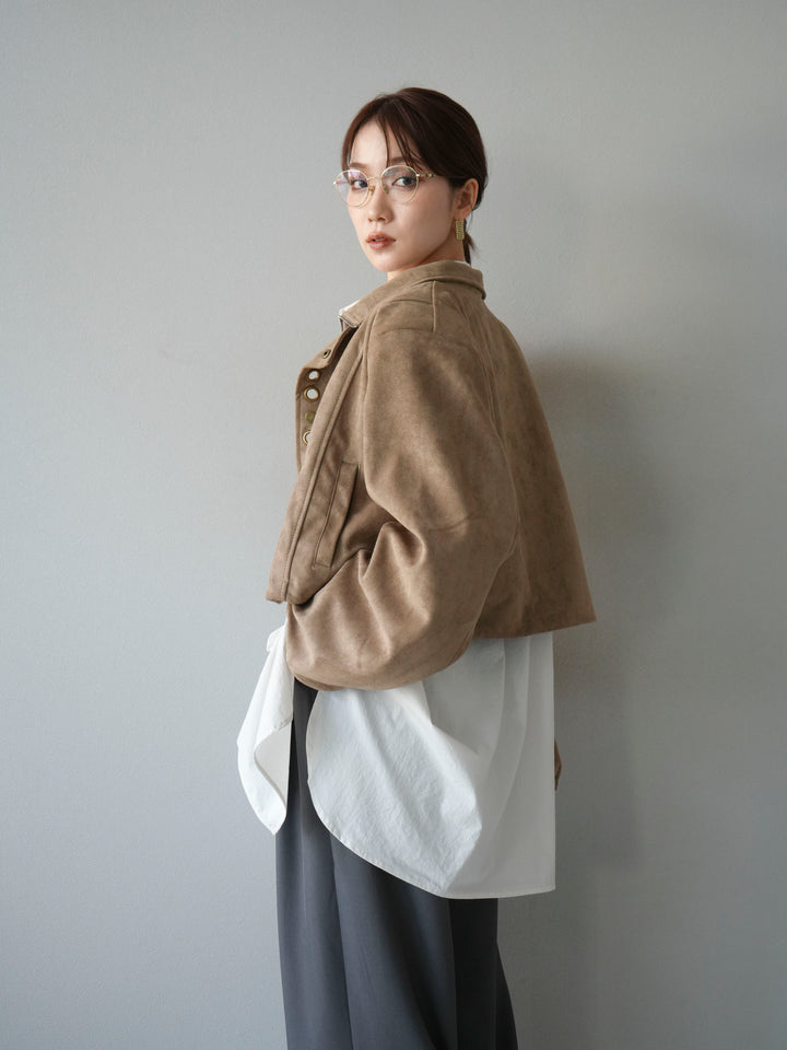 [予約]パンチングデザインスエードショートジャケット/ベージュ