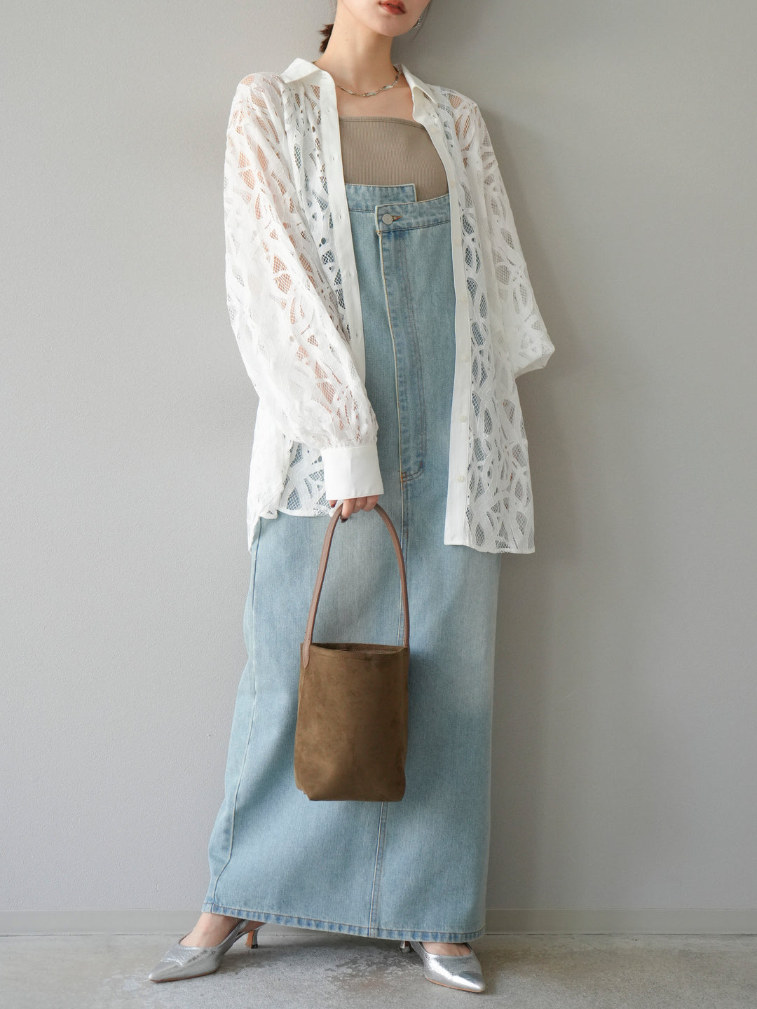 【預購】不對稱牛仔洋裝/奶白色