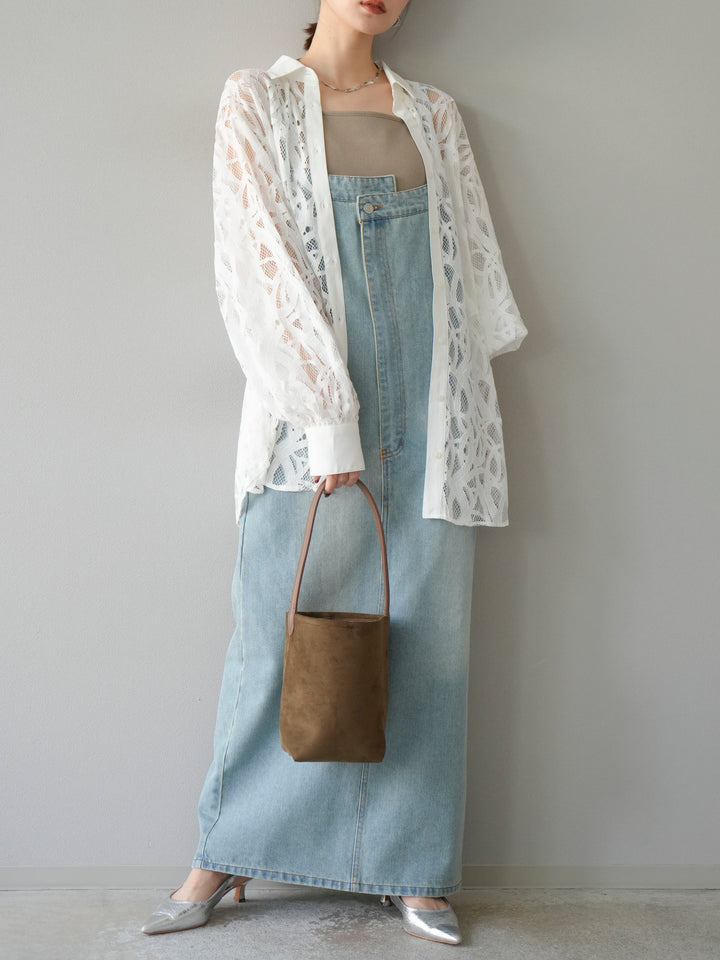 【預購】不對稱牛仔洋裝/奶白色