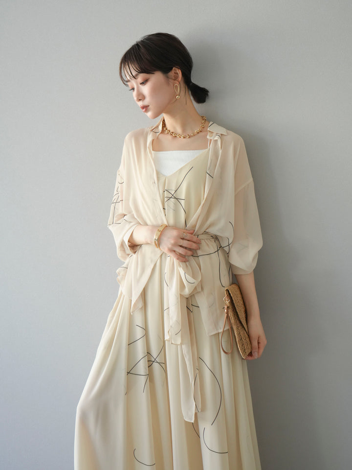 [SET]ペンタッチシフォンキャミワンピース+ペンタッチシフォンシャツ(2set)