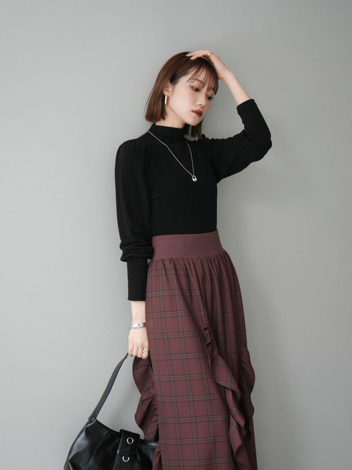 [予約]プチネックパワーショルダー起毛トップス/black