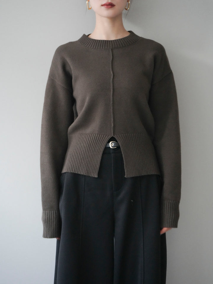 [予約]フロントスリットネックアンサンブルニット/khaki