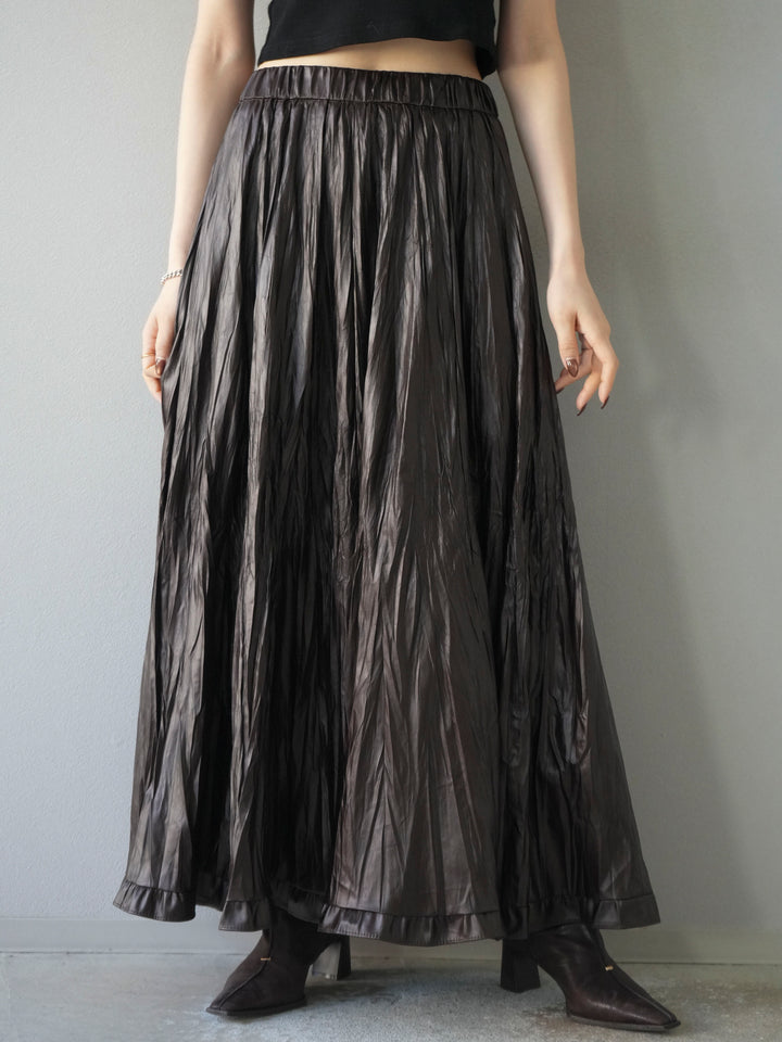 [予約]レザーワッシャーフリルスカート/brown