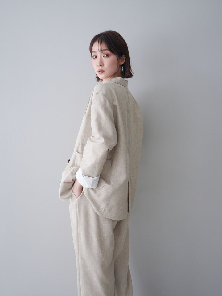 [SET]リネンライクテーラードジャケット+リネンライクバックオープンジレ+リネンライクタックワイドパンツ(3set)
