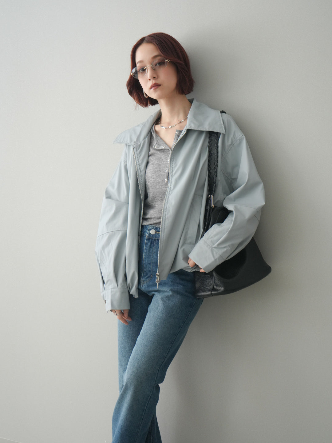 [予約]ウォッシャブルフェイクレザーバルーンジャケット/blue