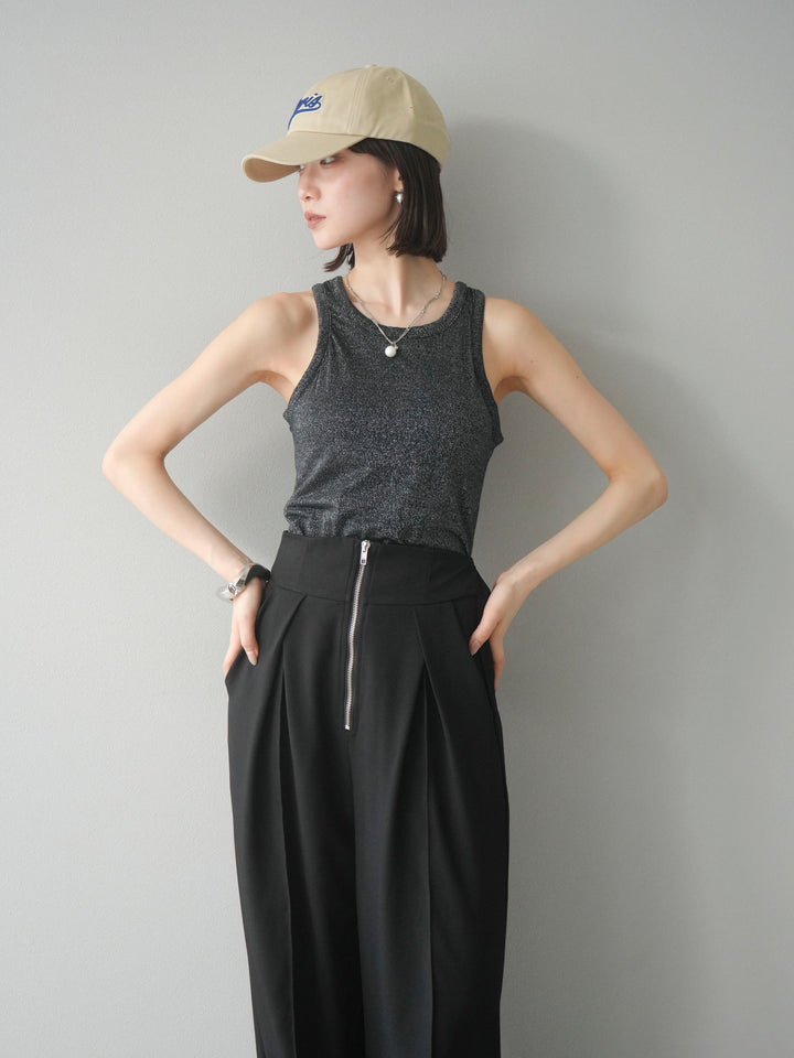 [予約]カップ付きラメアメスリブラトップ/ブラック