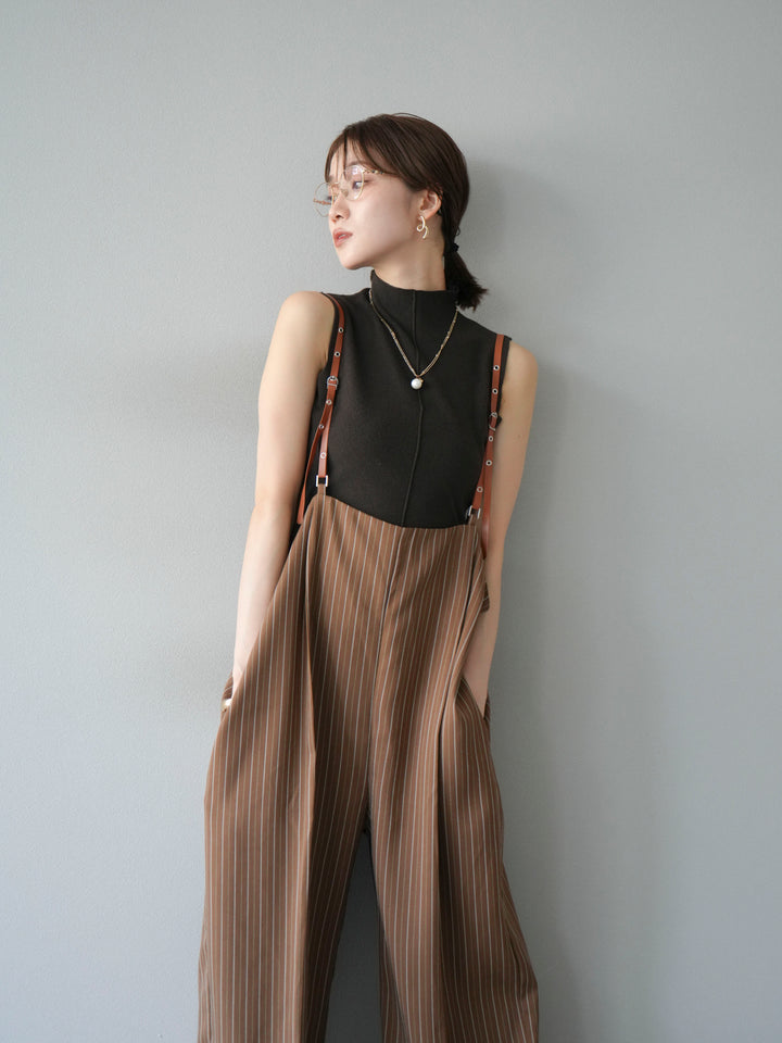 [予約]ヘリンボーンストライプサロペット/ブラウン