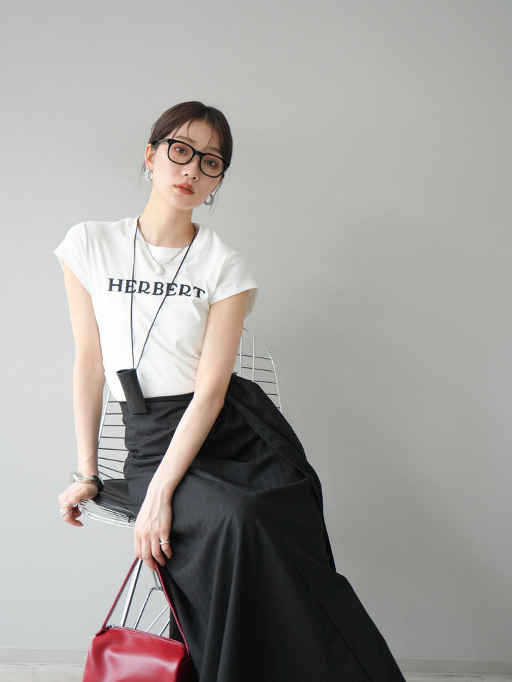 [SET]刺繍ロゴTシャツ＆レザーポーチネックレスSET +サイド巻きツイルスカート(2set)