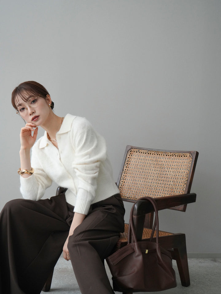 [SET]モヘア衿付きボタンプルオーバー+テープベルトタックバギーパンツ(2set)