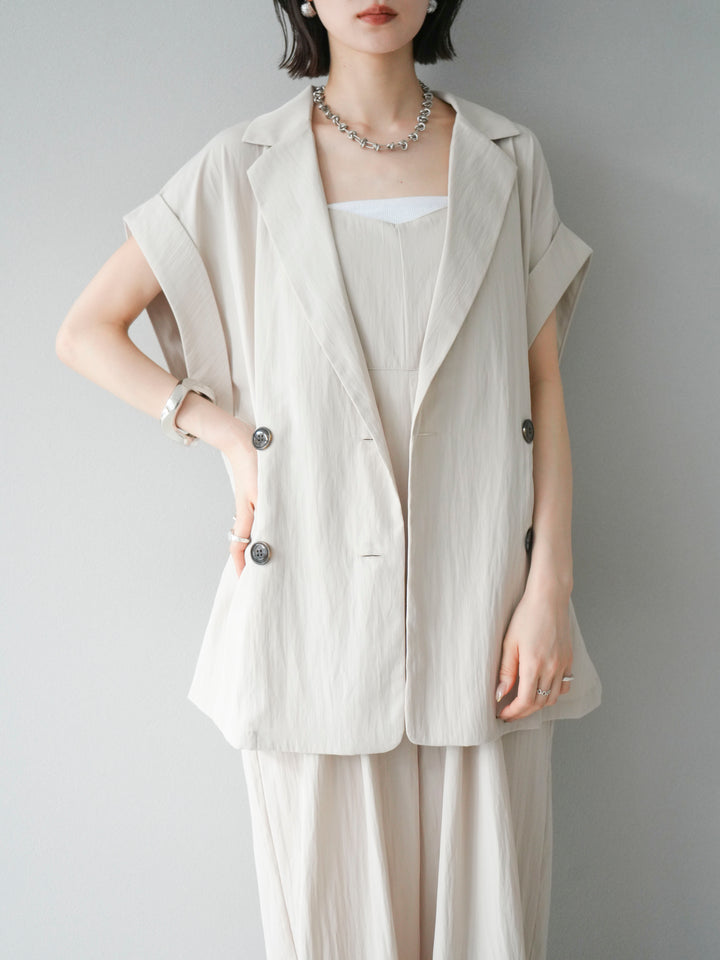[予約]リネンライクビスチェデザインサロペット/エクリュ