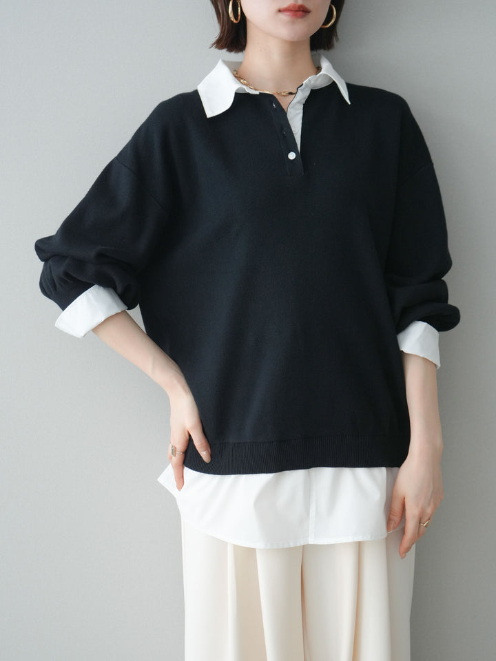 [予約]シャツドッキングオーバーニットプルオーバー/blackoff