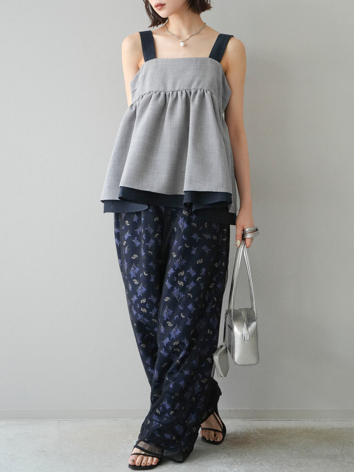 [予約]ブーケプリントタックパンツ/ネイビー