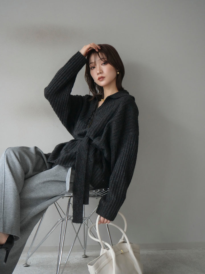 [予約]ワイドリブポロニットプルオーバー/darkgray