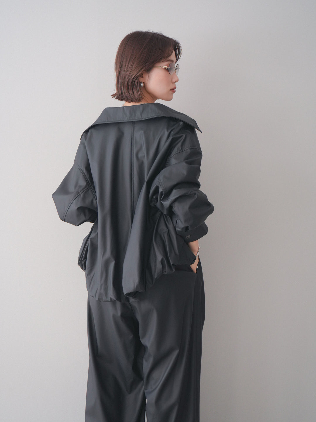 [予約]ウォッシャブルフェイクレザーバルーンジャケット/black