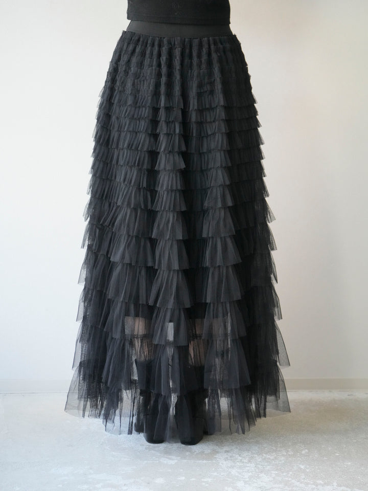 [予約]チュールティアードスカート/ブラック