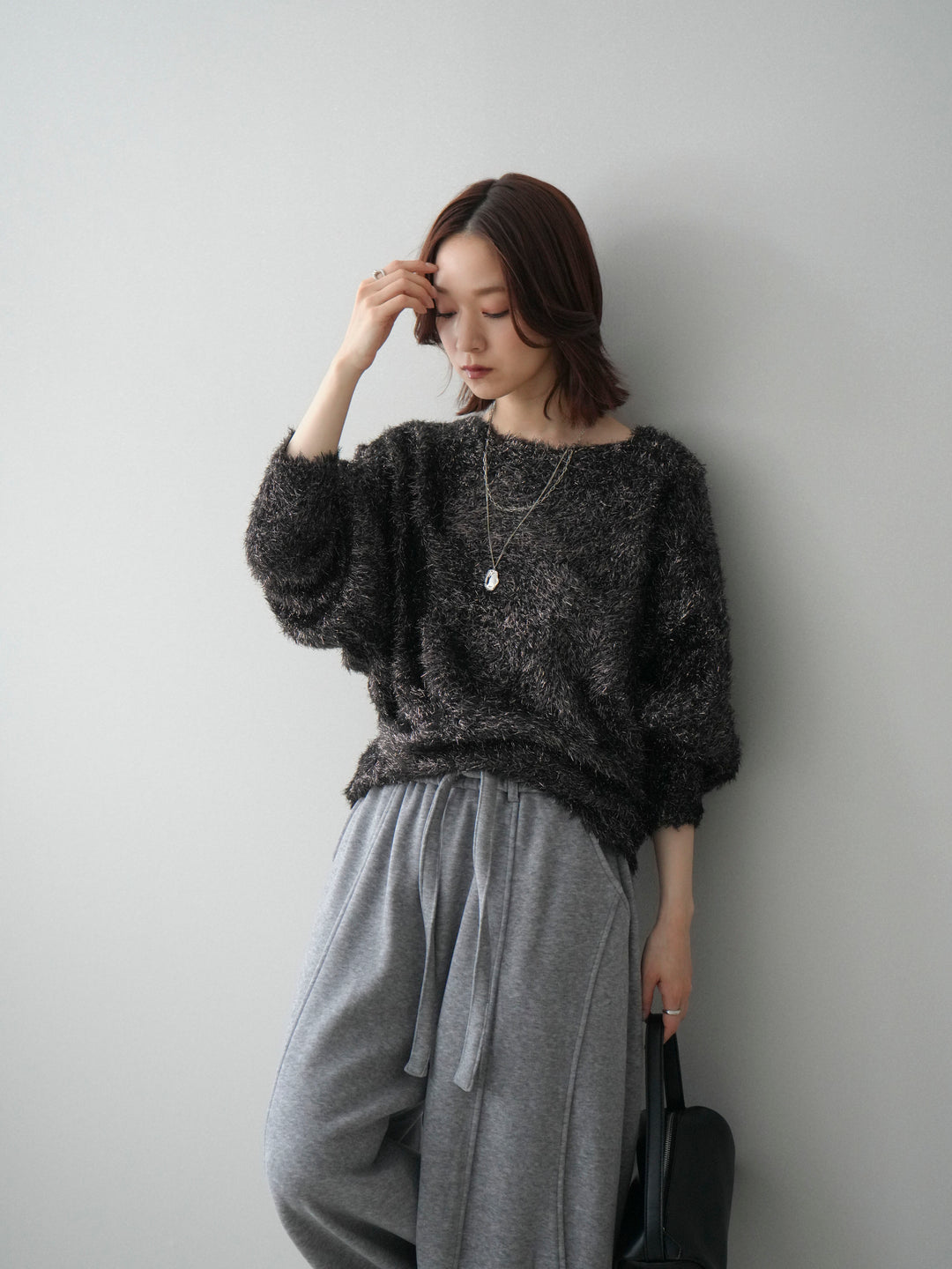 [予約]ラメシャギードルマンニットプルオーバー/brown