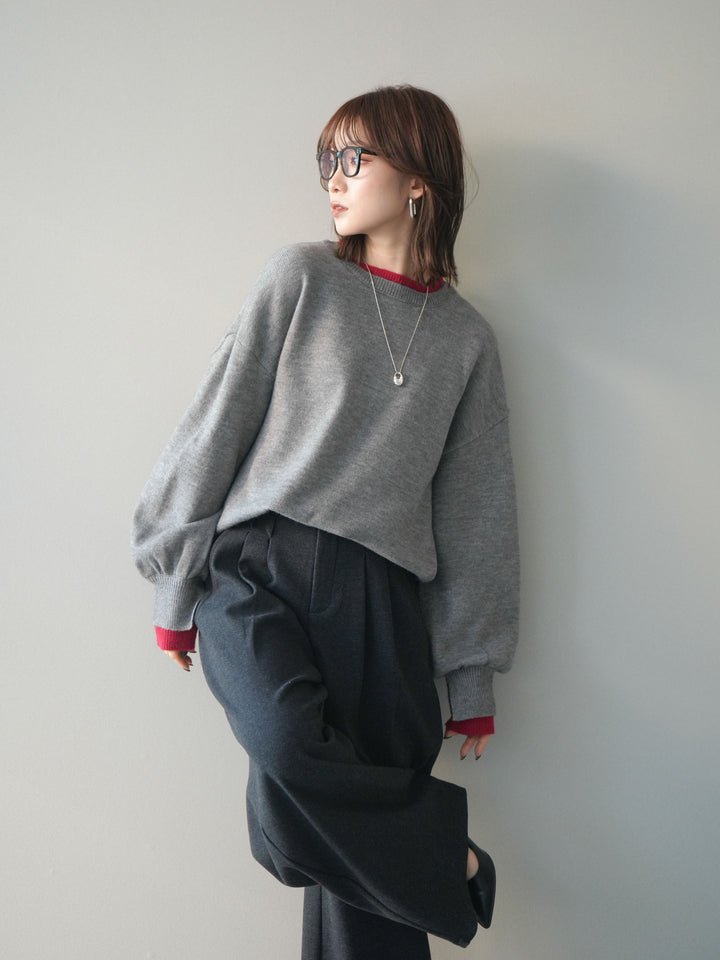 [予約]ヘンリーネック配色レイヤードニットプルオーバー/middlegray