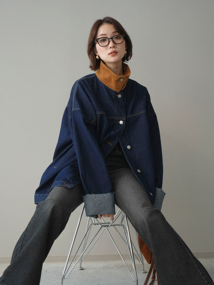 [予約]コーデュロイ×デニムミドルジャケット/indigo