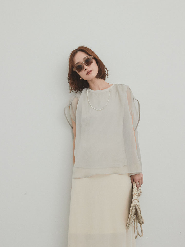 [SET] 緊湊光滑透視層疊上衣 + 天鵝絨低腰裙 (2set)