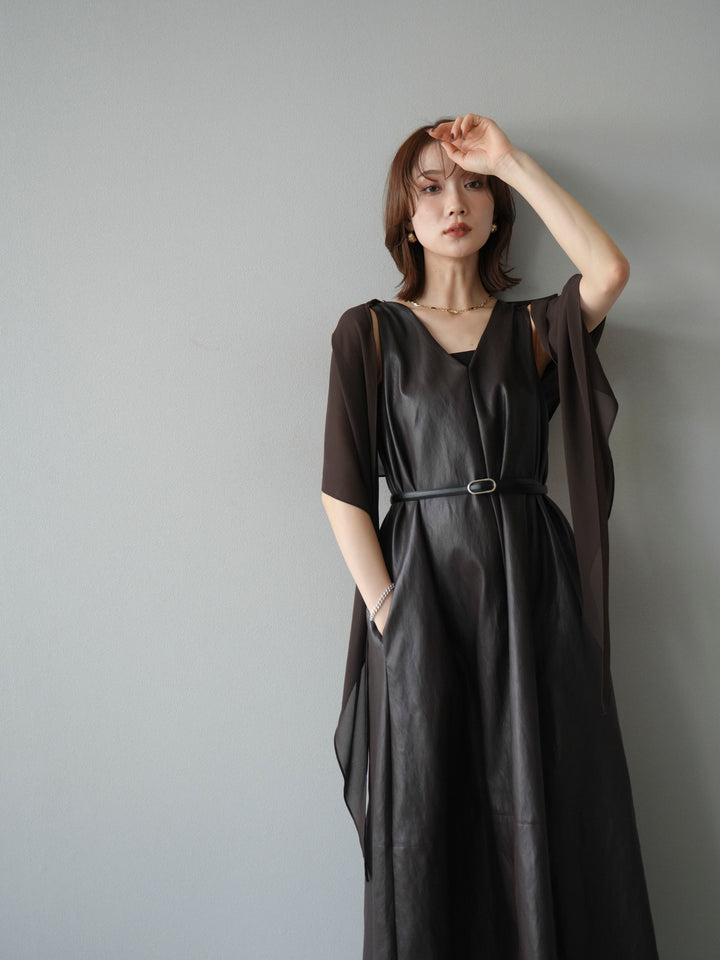 [予約]レザーAラインワンピース/ブラウン
