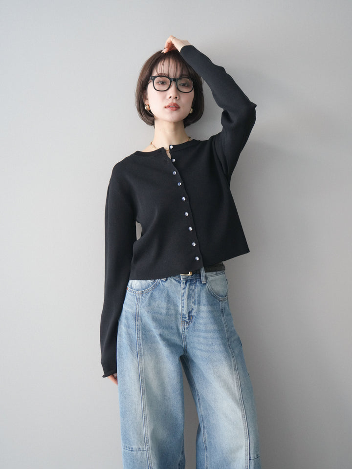 [予約]クリアボタンタックニットカーディガン/black